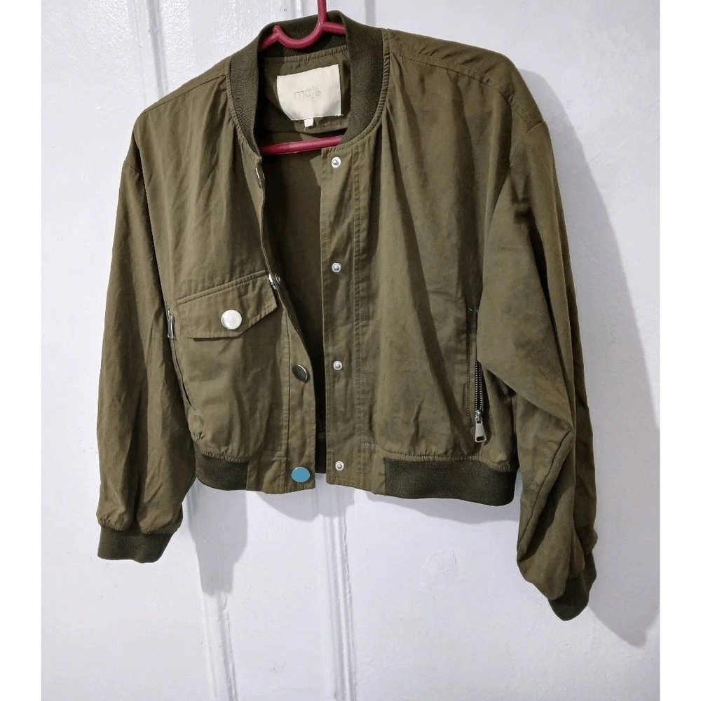 French Designer Maje Women's Medium (38) Cropper Bomber Jacket Army Green